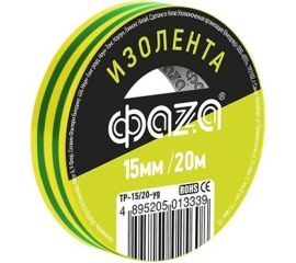 Изолента ФАZА ПВХ 15 мм х 20 м, желто-зеленая 5013339 