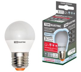 Светодиодная лампа TDM FG45-6 Вт-230 В-3000 К–E27 "Лампа-ДИММЕР" SQ0340-0203 