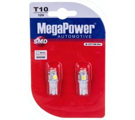 Автолампа MEGAPOWER T10W W2.1x9.5d 4 SMD 5050 WHITE блистер 2 шт 6000K 80лм 12V 1 50 10713 
