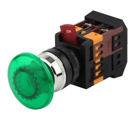 Кнопка ЭРА AELA22 Грибок, зеленый, d22мм, неон, 240В, 1з+1р, 10/400/3200 Б0045631 