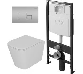 Комплект D&K подвесной безободковый унитаз DK Quadro 530х360х365 мм, сиденье микролифт, белый DS1511604 
