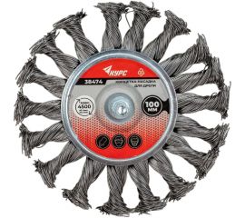 Дисковая прямая корщетка со шпилькой, стальная витая проволока 100 мм КУРС 38474 