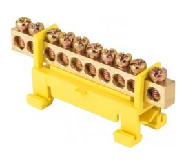 Шина EKF ""0"" PE, 10 отверстий, латунь, желтый изолятор, тип ""Стойка"" на DIN-рейку PROxima sn0-63-10-sy 