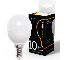Светодиодная лампа Supermax LED 10Вт Шар 220В E14 6400K, Sup_LED10wGL45E1464 