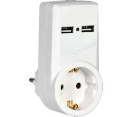 Адаптер IEK Т-01 01 1 место, 2P+PE, 16А, 2хUSB 2,1A, белый WTP10-16-01-ZKU-K01 