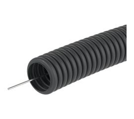Гибкая гофрированная ПВХ труба DKC д.25мм, легкая, с протяжкой, 50м, цвет черный 91925B 