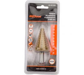 Сверло ступенчатое по металлу (9-36х56х80 мм; HSS) AV Steel AV-801936 