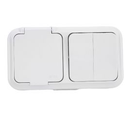 Блок Bylectrica 2 выключателя + розетка ОУ IP54, серия ПРАЛЕСКА АКВА, белый, 2В-РЦ-655 