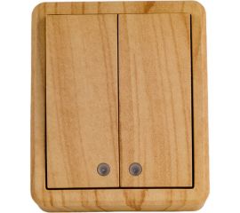 Двойной выключатель с подсветкой ЭРА 11-1205-11 10АХ-250В, IP20, открытой установки, Эксперт, сосна Б0020668 