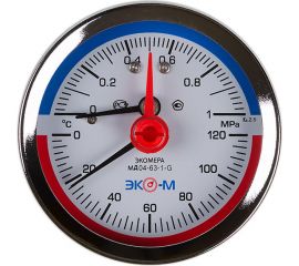 Термоманометр ЭКО-М Экомера с переходником на G1/2 осевой МД04-80-G-1,6МПа-120-ОИ 