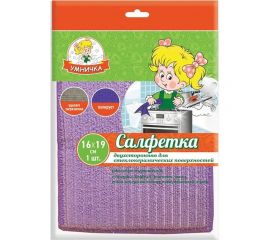 Салфетка для стеклокерам??ки Умничка 2-сторонняя, блеск + микрофибра, 16х19 см SM16-19 