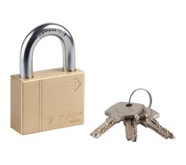 Навесной замок Зубр ЭКСПЕРТ латунный корпус, классическая форма, закаленная дужка, 50 мм 37299-50 