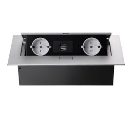 Блок розеток Mebax MX-226 2 секции, серебро, полуавтоматический, 212x60мм, 2 USB, с кабелем питания 00-00001338 