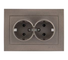Лицевая панель 2-местной розетки EKF PROxima Валенсия, с заземлением, 16А, графит, с защитными шторками ESR16-L-128-60 