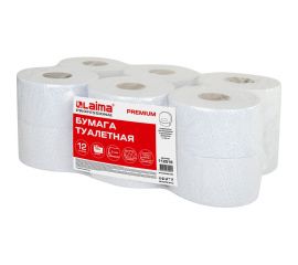 Туалетная бумага ЛАЙМА Т2 PREMIUM 150 м, 2 слоя, белая с цветным тиснением, комплект 12 рулонов 112516 