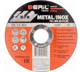 Круг отрезной по металлу PRO 115x1.2x22.2 мм BERIL 502115 16562 