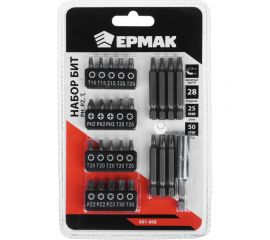 Набор бит на блистере 28 предметов, 20 бит, 25 мм + 7 бит, 50 мм + магнитный адаптер 60 мм ЕРМАК 601-068 