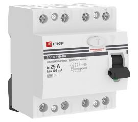 Устройство защитного отключения EKF УЗО ВД-100 4P 25А/100мА PROxima elcb-4-25-100-em-pro 