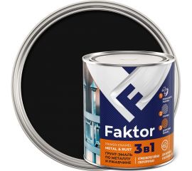 Грунт-эмаль ЯРОСЛАВСКИЕ КРАСКИ FAKTOR на ржавчину 3 в 1, черная, банка 0.8 кг 215148 