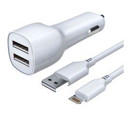 Универсальное автомобильное зарядное устройство AKAI CH-6D10 2хUSB, 2.1 A, + кабель 8-Pin Lightning, белый CH-6D10W 