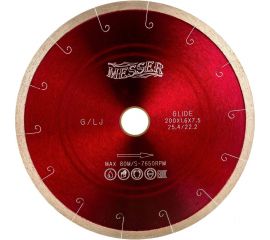 Диск алмазный сплошная кромка с микропазом G/L J-slot по граниту 200D-1.6T-7.5W-22.2/25.4 MESSER 01-24-200 