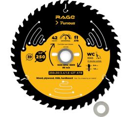 Диск пильный universal 250 мм (9 7/8""), z42, посадка 30+25.4/20/16 мм rage furious VIRA 594236 