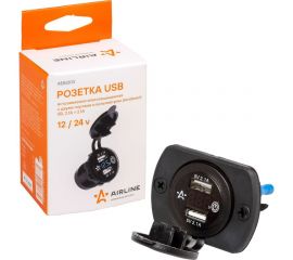Встраиваемая влагозащищенная USB-розетка Airline с 2 портами и вольтметром, вкл/выкл, 5 В, 2.1 А + 2.1 А AEBJ203 
