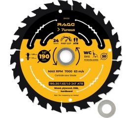 Диск пильный fast cut 190 мм (7 1/2”), z24, посадка 30+20/16 мм rage furious VIRA 594232 