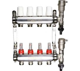 Коллекторная группа Valtec 1x6 выходов евроконус 3/4" нержавеющая сталь со встроенными расходомерами в сборе VTc.589.EMNX.0606 