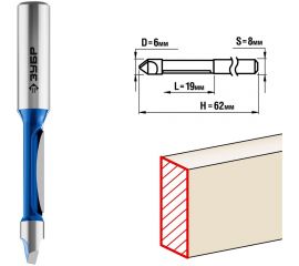 Фреза кромочная прямая со сверлом ПРОФЕССИОНАЛ (6х19х62 мм; хвостовик 8 мм) Зубр 28726-6 