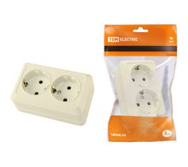 Двойная розетка TDM 2П+3 открытой установки IP20 16А 250В (керамика) сл. кость "Ладога" SQ1801-0213 