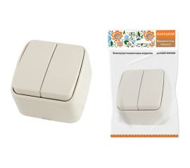 2-клавишный выключатель TDM открытой установки IP20 10А, слоновая кость Дача Народная SQ1824-0015 