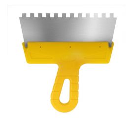 Фасадный зубчатый шпатель (200 мм, нержавеющая сталь, 8 мм, желтая ручка) Biber МАСТЕР 35184 тов-176011 