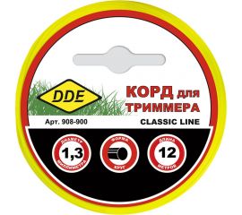 Корд триммерный на подвесе Classic line 1.3 мм, 12 м, желтый, круг DDE 908-900 