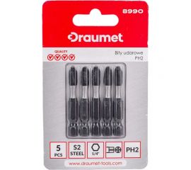 Ударные биты PH2, 50 мм, S2, 5 шт DRAUMET 8990 