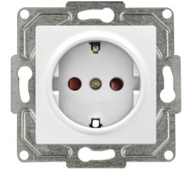 Розетка GUNSAN 1 пост Eqona с заземлением с защитными шторками белый 16401100-252116 