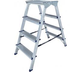 Двухсторонняя алюминиевая стремянка Алюмет c широкой верхней ступенью 260 мм, 4 ступени ADK6204 