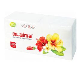 Бумажные салфетки ЛАЙМА белые, 24х24см, целлюлоза, 250 шт. 128728 