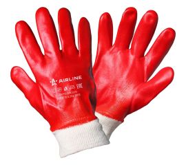 Рабочие перчатки с полным ПВХ покрытием кисти Airline МБС, р.XL, красные AWG-O-04 