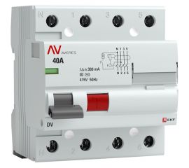 Устройство защитного отключения EKF DV, 4P, 40А/300мА, S, AVERES SQrccb-4-40-300-s-av 