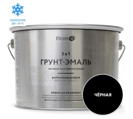 Быстросохнущая грунт-эмаль по металлу Elcon (3 в 1 по ржавчине; матовая; черная; 10 кг) 00-00462658 