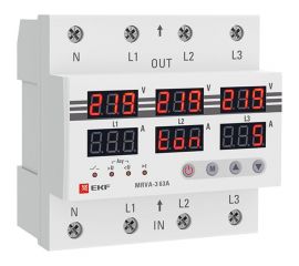 Трехфазное реле напряжения и тока EKF с дисплеем MRVA-3, 63A MRVA-3-63A 
