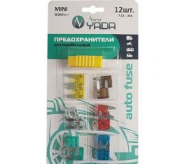 Предохранитель Nord-Yada MINI набор 12шт с пинцетом в блистере 7.5,10,15,20,25,30 Ампер 900500 