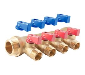 Коллектор с шаровыми кранами PROFACTOR в/н 1" х 4 вых 1/2"нар PF MV 265.4 