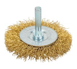 Щётка-крацовка латунированная для дрели (65 мм; ц/х; мягкая; плоская/шпилька) Orientcraft CIRS06521213 