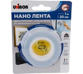 Клейкая нано лента UNIBOB кристально-прозрачная, 20 мм, 1 м (пена) 97246 