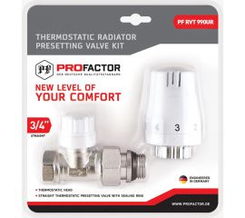 Комплект радиатора PROFACTOR термостатический, прямой, с преднастройкой и уплотнением, 3/4 PF RVT 990UR 