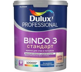 Краска для потолка и стен DULUX BINDO 3 глубокоматовая, белая, база BW, 4,5 л 5309361 