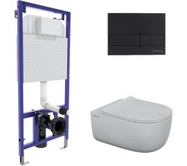 Комплект для монтажа подвесного унитаза Berges: инсталляция novum кнопка l5 черная softtouch, унитаз ego xl rimless, сиденье дюропласт toma slim so, микролифт, быстросъем 043204 