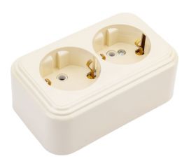 2-местная розетка STEKKER с заземляющим контактом, 250В, 16А, IP20, PST16-31-20 (RA 16-238-БЖ), слоновая кость 49056 